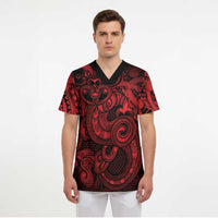 Aotearoa Maori Hei Tiki Scrub Top Whero Kowhaiwhai Puhoro Motif LT9 - Polynesian Pride