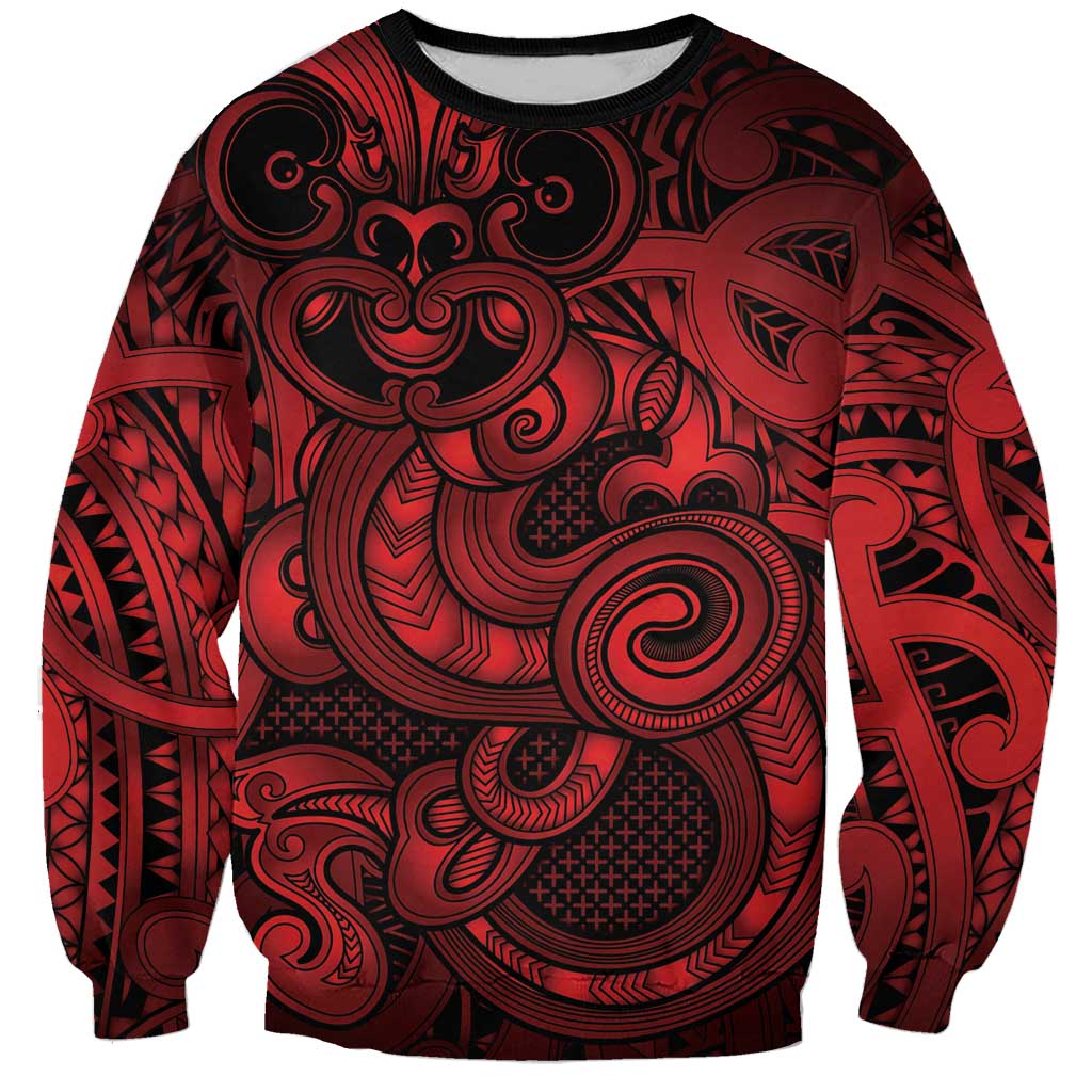 Aotearoa Maori Hei Tiki Sweatshirt Whero Kowhaiwhai Puhoro Motif LT9 Unisex Red - Polynesian Pride