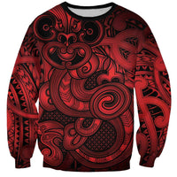 Aotearoa Maori Hei Tiki Sweatshirt Whero Kowhaiwhai Puhoro Motif LT9 Unisex Red - Polynesian Pride