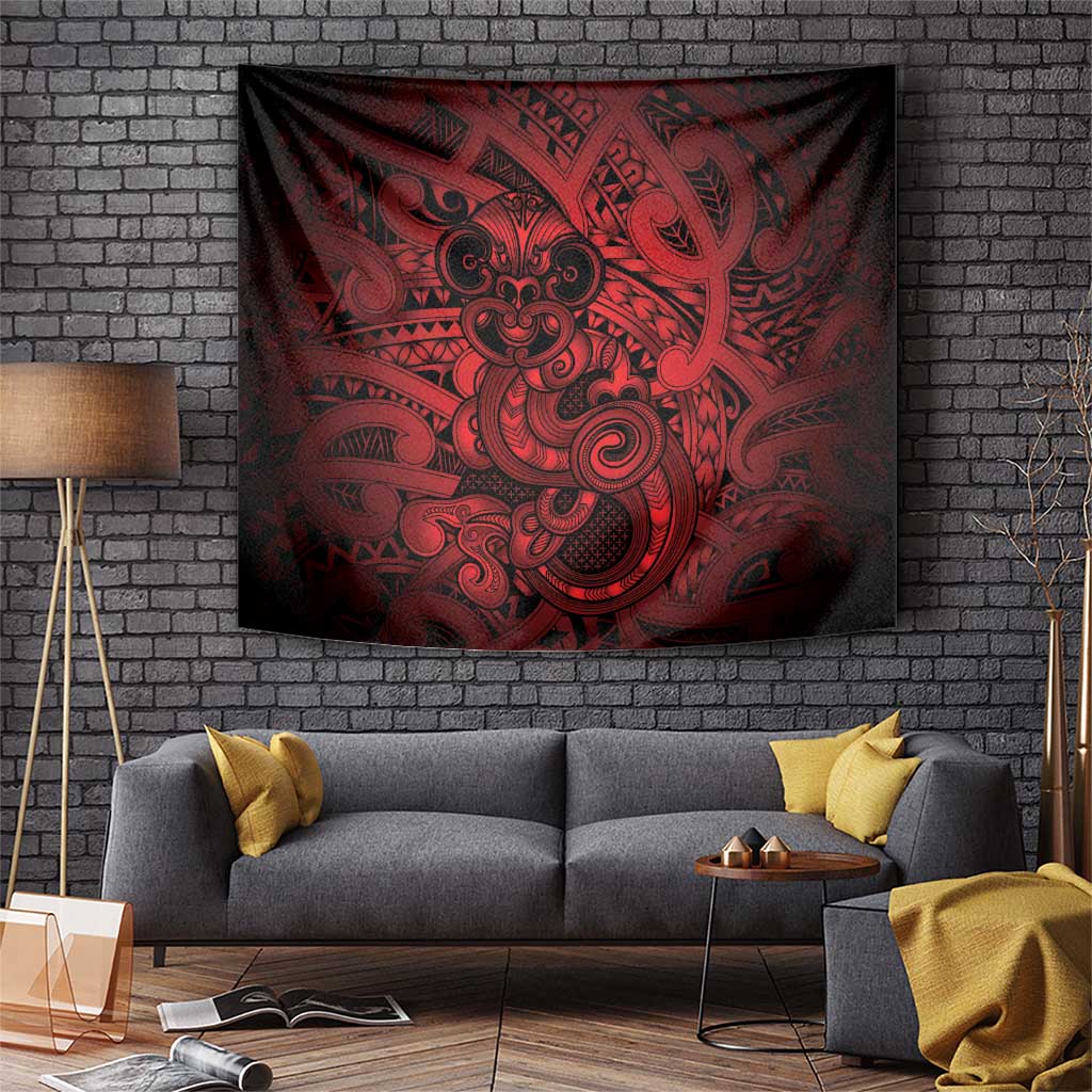 Aotearoa Maori Hei Tiki Tapestry Whero Kowhaiwhai Puhoro Motif LT9 Red - Polynesian Pride