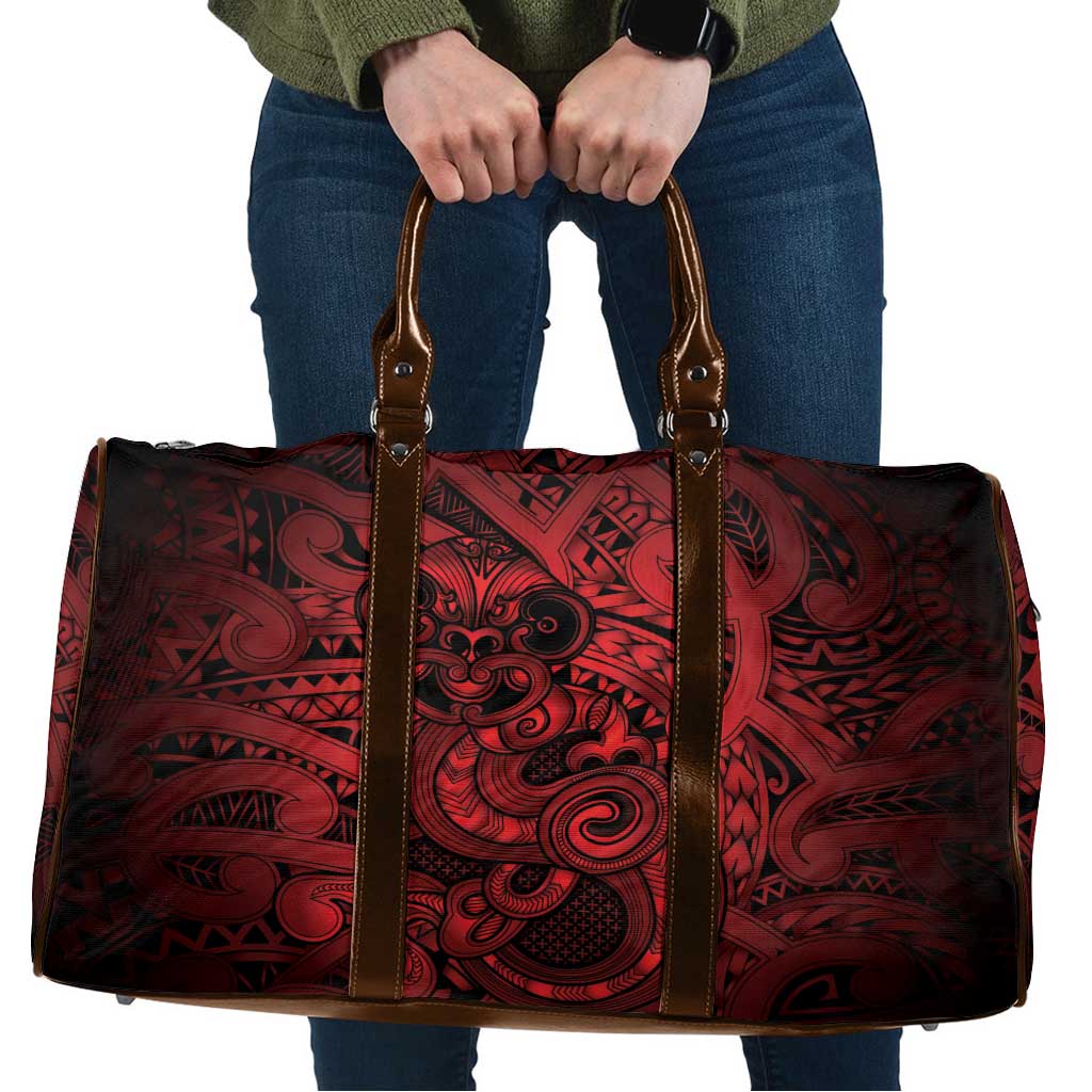 Aotearoa Maori Hei Tiki Travel Bag Whero Kowhaiwhai Puhoro Motif LT9 Red - Polynesian Pride