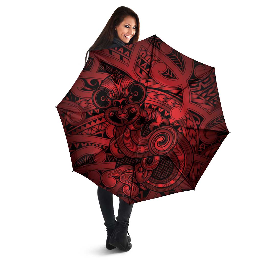 Aotearoa Maori Hei Tiki Umbrella Whero Kowhaiwhai Puhoro Motif LT9 - Polynesian Pride