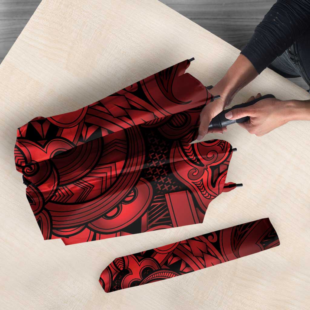 Aotearoa Maori Hei Tiki Umbrella Whero Kowhaiwhai Puhoro Motif LT9 - Polynesian Pride