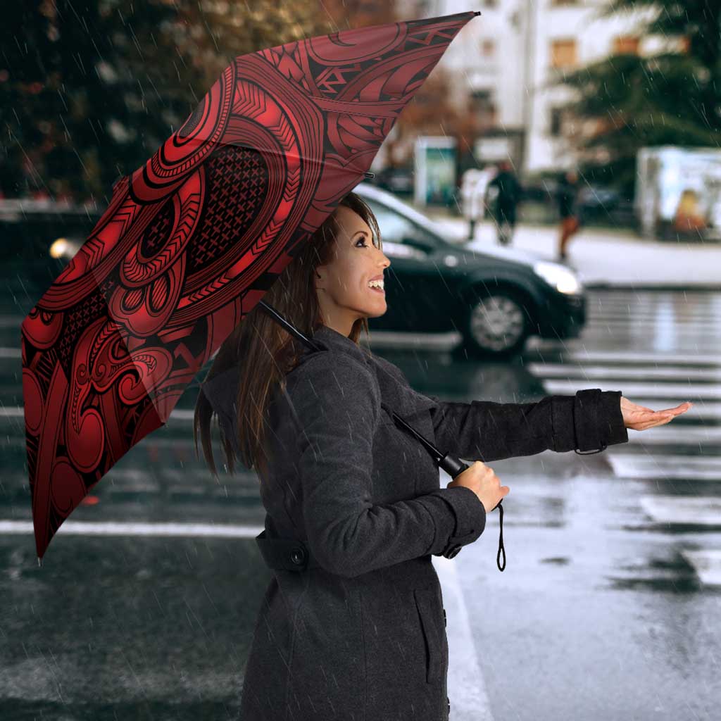 Aotearoa Maori Hei Tiki Umbrella Whero Kowhaiwhai Puhoro Motif LT9 - Polynesian Pride