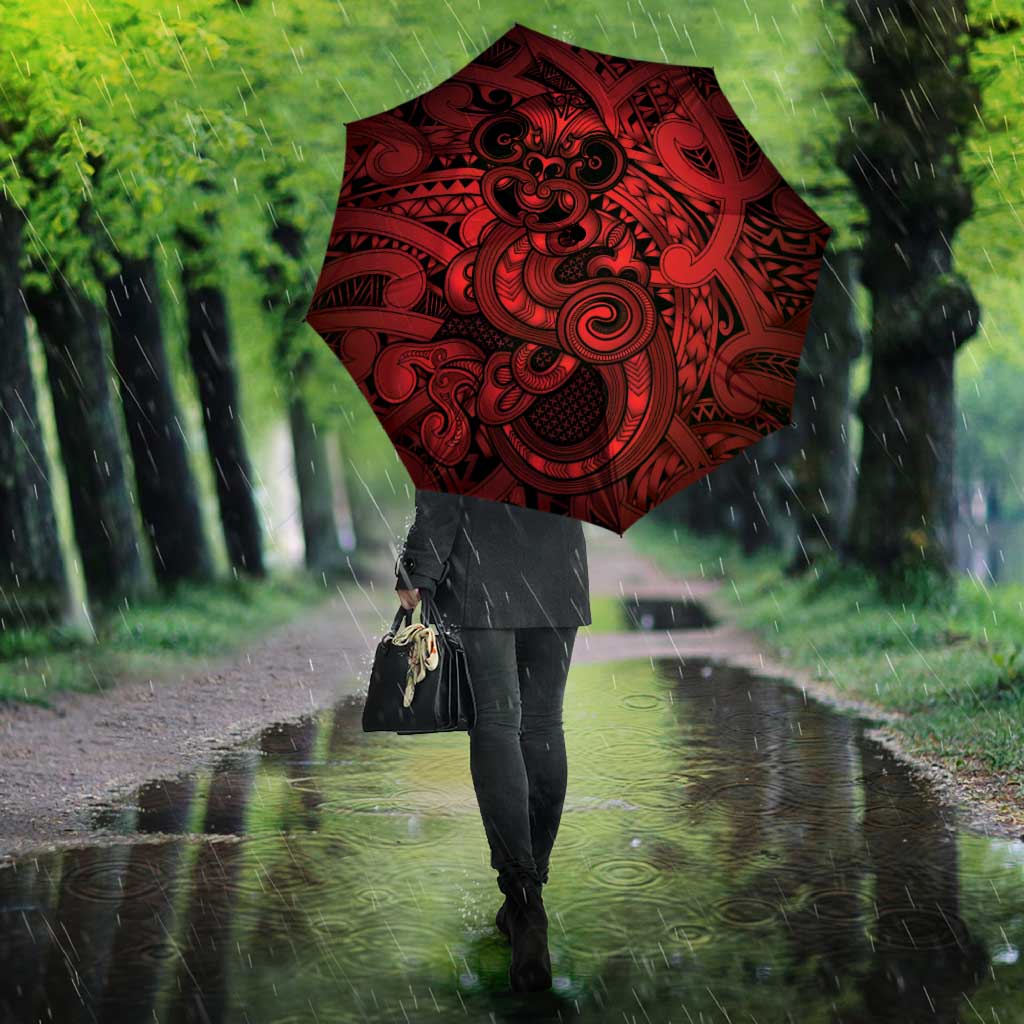 Aotearoa Maori Hei Tiki Umbrella Whero Kowhaiwhai Puhoro Motif LT9 - Polynesian Pride
