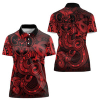 Aotearoa Maori Hei Tiki Women Polo Shirt Whero Kowhaiwhai Puhoro Motif