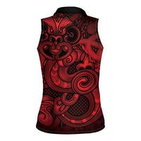 Aotearoa Maori Hei Tiki Women Sleeveless Polo Shirt Whero Kowhaiwhai Puhoro Motif