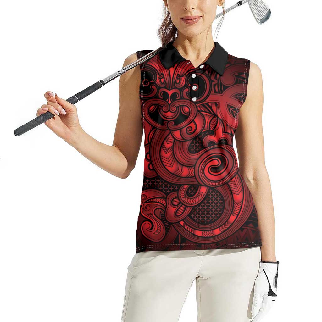Aotearoa Maori Hei Tiki Women Sleeveless Polo Shirt Whero Kowhaiwhai Puhoro Motif