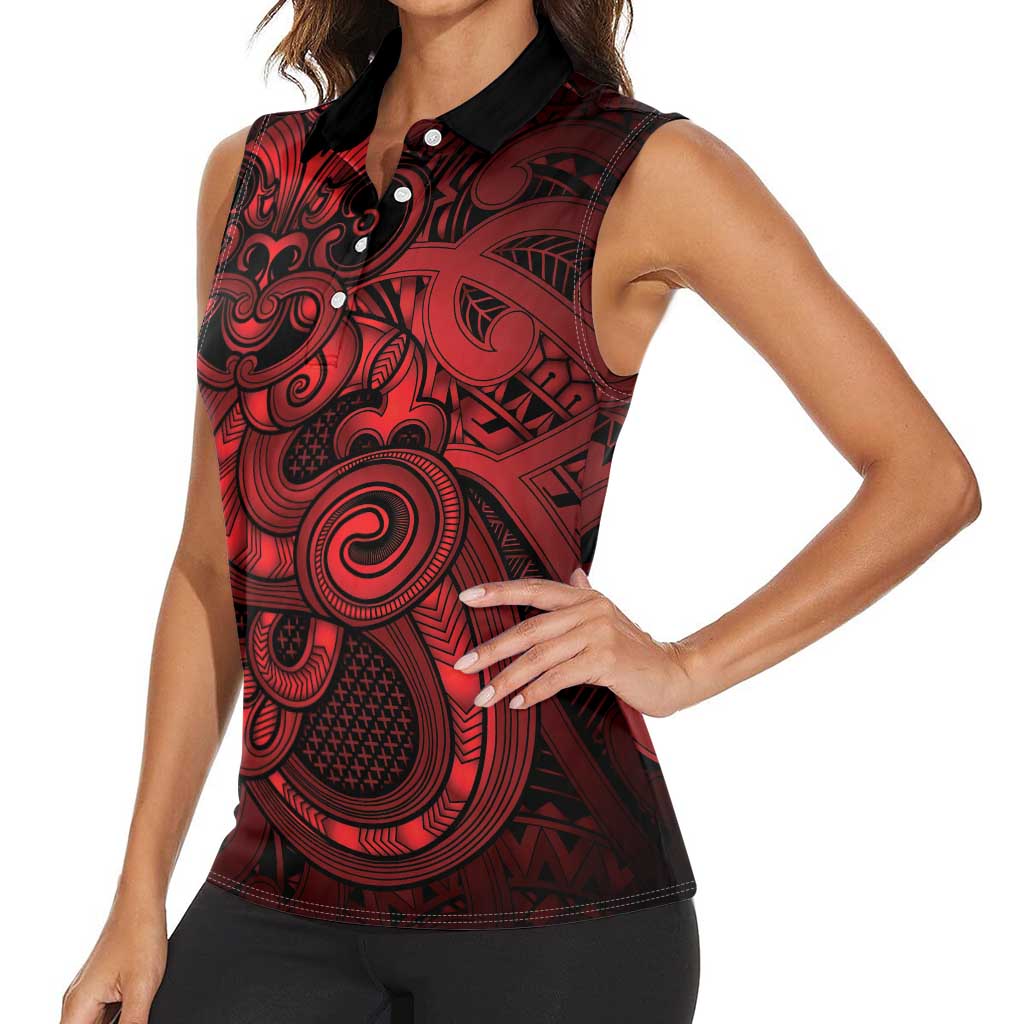 Aotearoa Maori Hei Tiki Women Sleeveless Polo Shirt Whero Kowhaiwhai Puhoro Motif