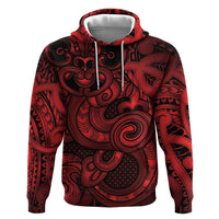 Aotearoa Maori Hei Tiki Zip Hoodie Whero Kowhaiwhai Puhoro Motif