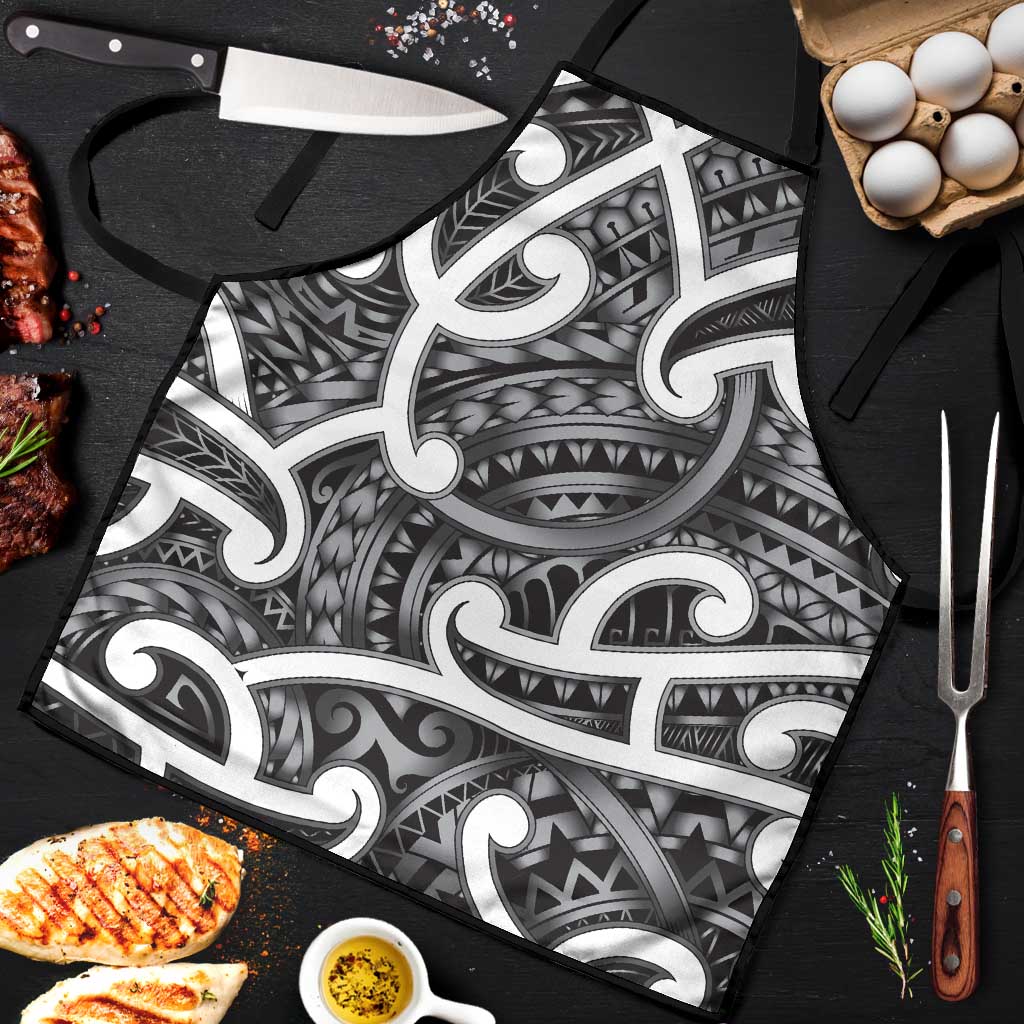 Aotearoa Maori Kowhaiwhai Apron Kiwikiwi Puhoro and Patiki LT9 Grey - Polynesian Pride