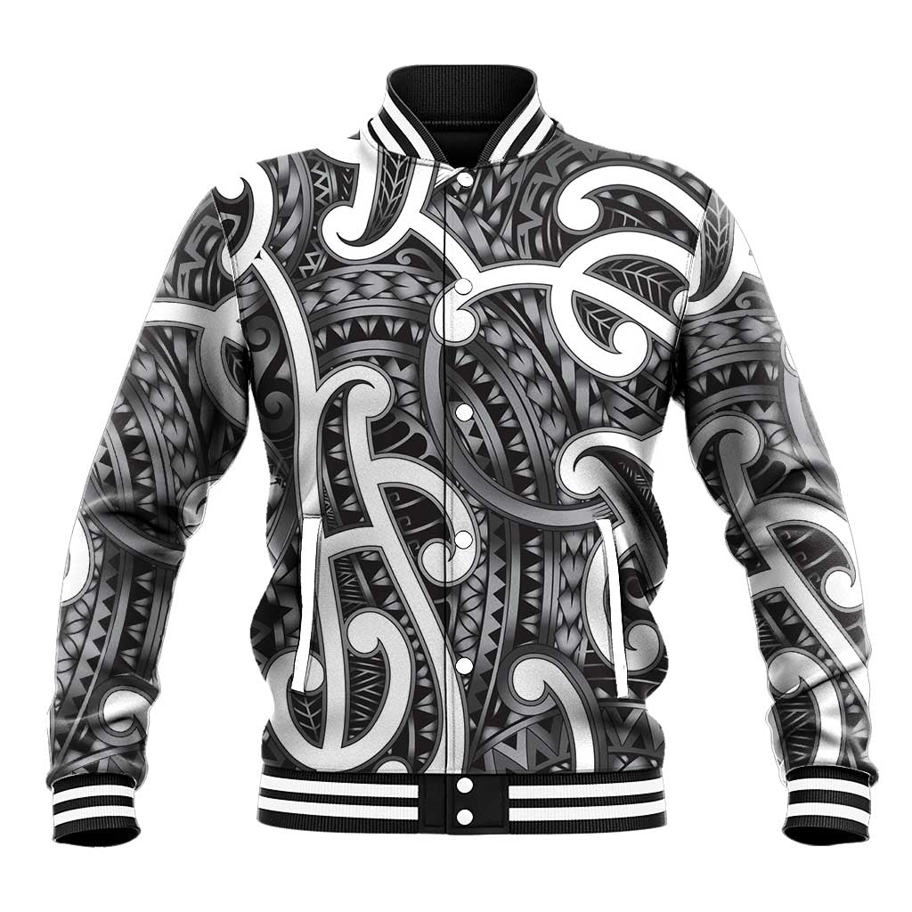 Aotearoa Maori Kowhaiwhai Baseball Jacket Kiwikiwi Puhoro and Patiki LT9 Unisex Grey - Polynesian Pride