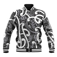 Aotearoa Maori Kowhaiwhai Baseball Jacket Kiwikiwi Puhoro and Patiki LT9 Unisex Grey - Polynesian Pride