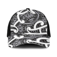 Aotearoa Maori Kowhaiwhai Baseball Net Cap Kiwikiwi Puhoro and Patiki LT9 One Size Black Grey - Polynesian Pride