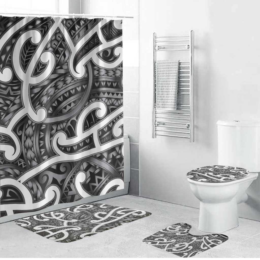 Aotearoa Maori Kowhaiwhai Bathroom Set Kiwikiwi Puhoro and Patiki LT9 Bathroom Set (4 pcs) Grey - Polynesian Pride