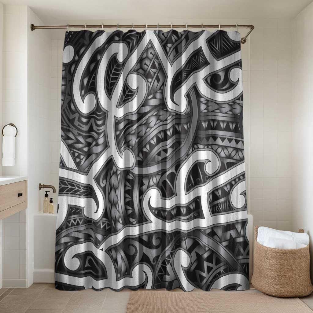 Aotearoa Maori Kowhaiwhai Bathroom Set Kiwikiwi Puhoro and Patiki LT9 Shower Curtain Only Grey - Polynesian Pride