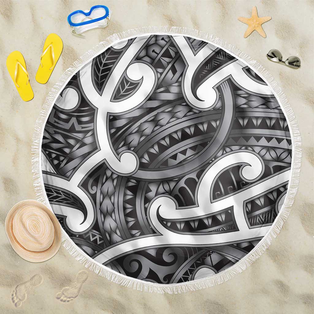 Aotearoa Maori Kowhaiwhai Beach Blanket Kiwikiwi Puhoro and Patiki LT9 One Size 150cm Grey - Polynesian Pride