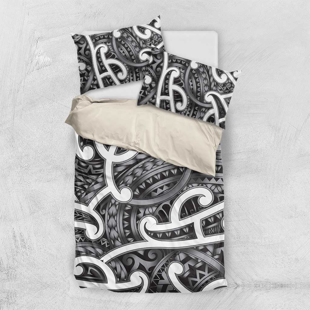 Aotearoa Maori Kowhaiwhai Bedding Set Kiwikiwi Puhoro and Patiki LT9 US Twin 172cm x 218cm Grey - Polynesian Pride