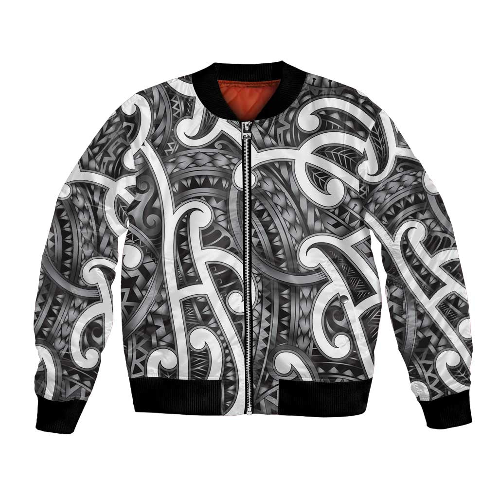 Aotearoa Maori Kowhaiwhai Bomber Jacket Kiwikiwi Puhoro and Patiki LT9 Unisex Grey - Polynesian Pride