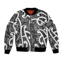 Aotearoa Maori Kowhaiwhai Bomber Jacket Kiwikiwi Puhoro and Patiki LT9 Unisex Grey - Polynesian Pride