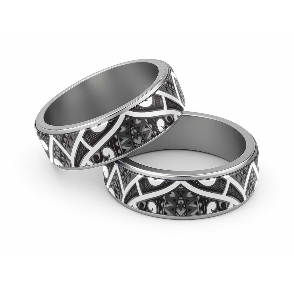 Aotearoa Maori Kowhaiwhai Classic Ring Kiwikiwi Puhoro and Patiki LT9 Sliver Grey - Polynesian Pride