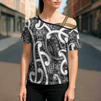 Aotearoa Maori Kowhaiwhai Cross Shoulder Shirt Kiwikiwi Puhoro and Patiki LT9 - Polynesian Pride