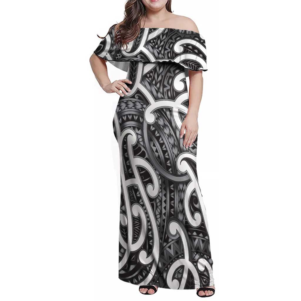 Aotearoa Maori Kowhaiwhai Family Matching Off Shoulder Maxi Dress and Hawaiian Shirt Kiwikiwi Puhoro and Patiki