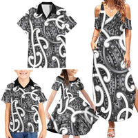 Aotearoa Maori Kowhaiwhai Family Matching Summer Maxi Dress and Hawaiian Shirt Kiwikiwi Puhoro and Patiki