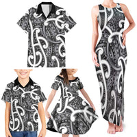 Aotearoa Maori Kowhaiwhai Family Matching Tank Maxi Dress and Hawaiian Shirt Kiwikiwi Puhoro and Patiki