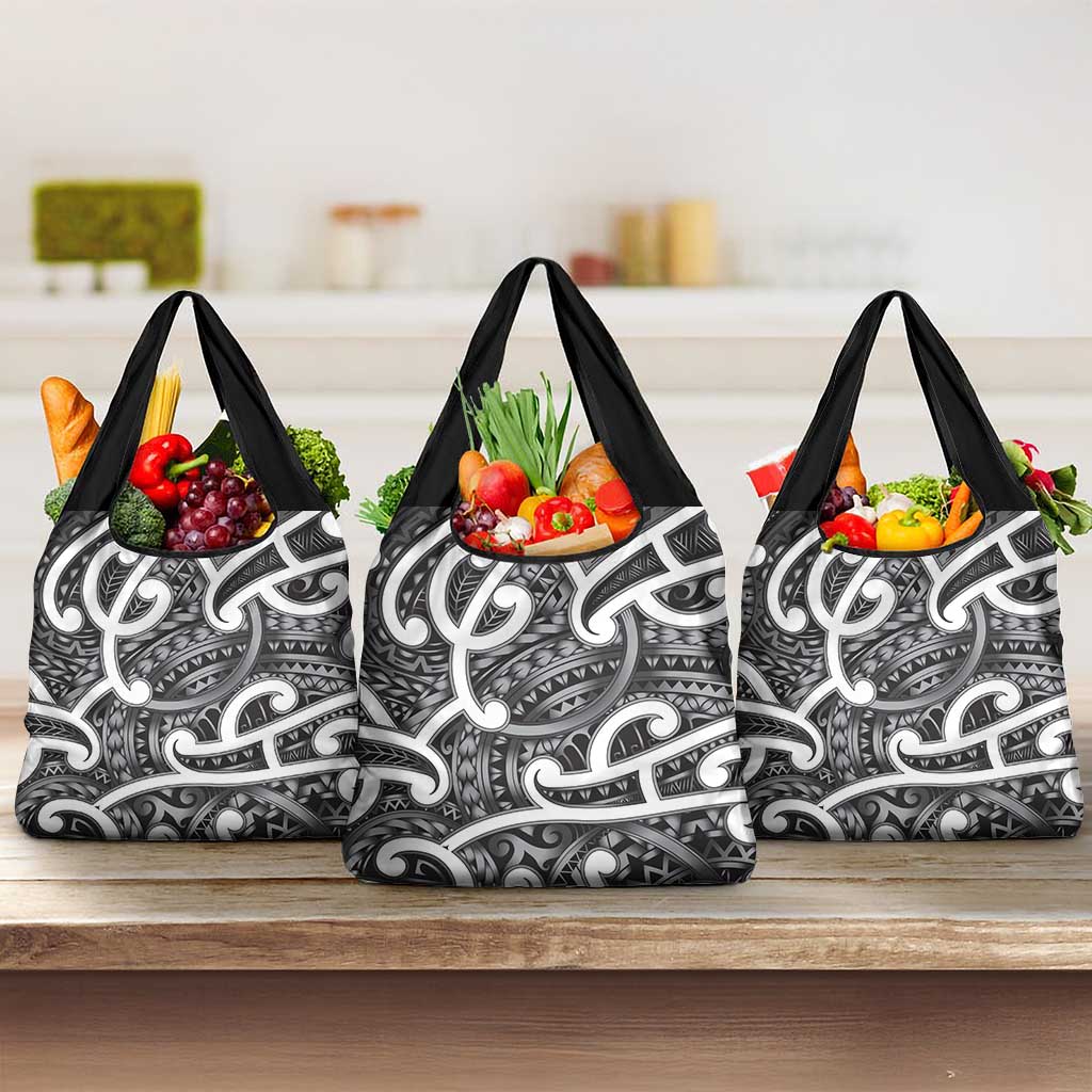 Aotearoa Maori Kowhaiwhai Grocery Bag Kiwikiwi Puhoro and Patiki LT9 3-pack One Size Grey - Polynesian Pride