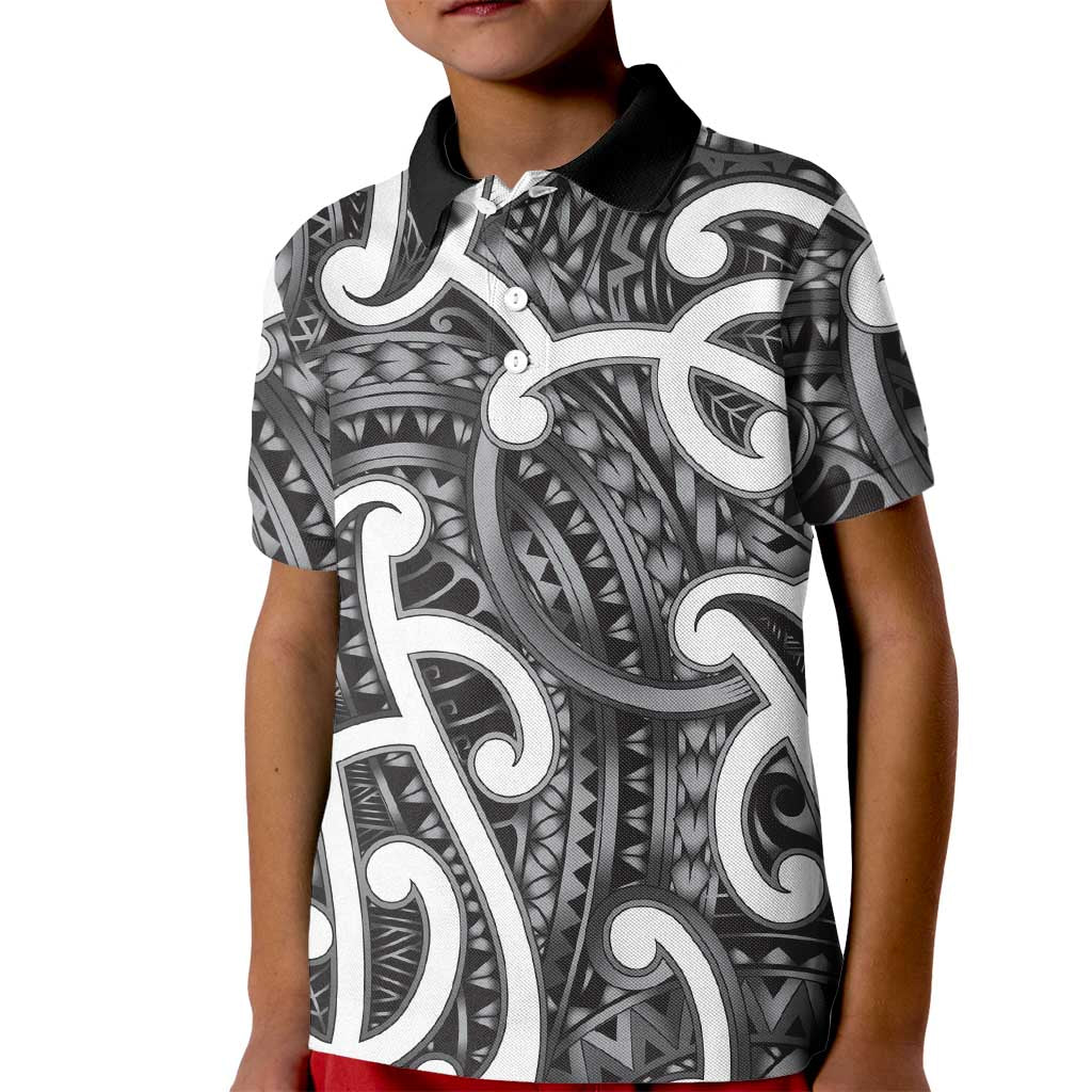 Aotearoa Maori Kowhaiwhai Kid Polo Shirt Kiwikiwi Puhoro and Patiki LT9 Kid Grey - Polynesian Pride