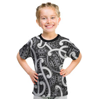 Aotearoa Maori Kowhaiwhai Kid T Shirt Kiwikiwi Puhoro and Patiki