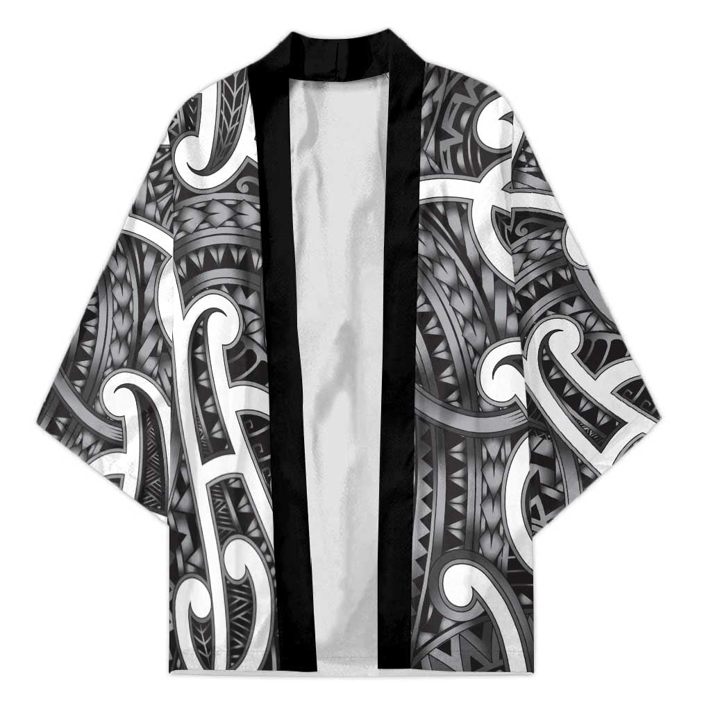Aotearoa Maori Kowhaiwhai Kimono Kiwikiwi Puhoro and Patiki LT9 Unisex Grey - Polynesian Pride
