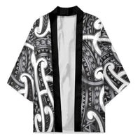 Aotearoa Maori Kowhaiwhai Kimono Kiwikiwi Puhoro and Patiki LT9 Unisex Grey - Polynesian Pride
