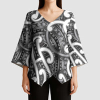 Aotearoa Maori Kowhaiwhai Kimono Sleeve Blouse Kiwikiwi Puhoro and Patiki LT9 - Polynesian Pride