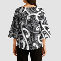 Aotearoa Maori Kowhaiwhai Kimono Sleeve Blouse Kiwikiwi Puhoro and Patiki LT9 - Polynesian Pride