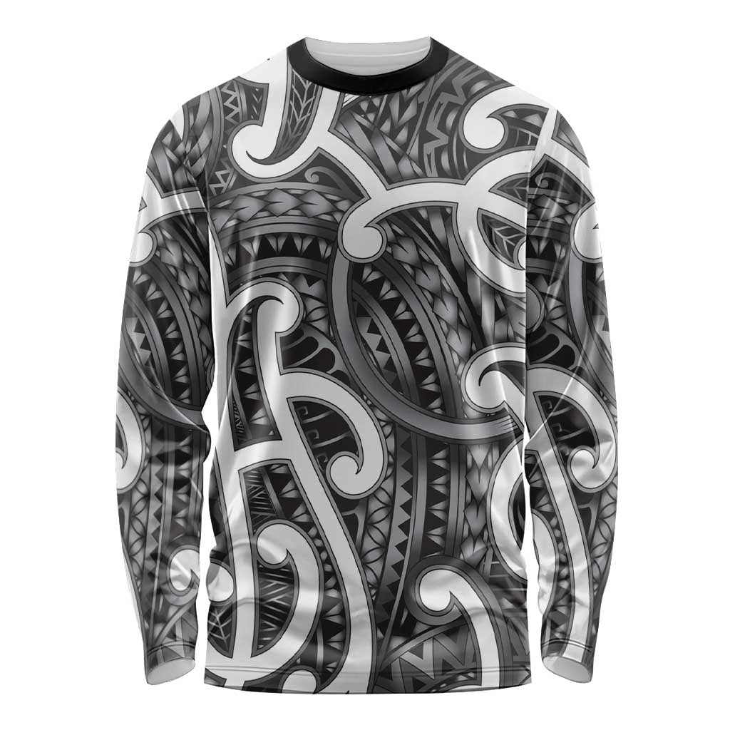 Aotearoa Maori Kowhaiwhai Long Sleeve Shirt Kiwikiwi Puhoro and Patiki LT9 Unisex Grey - Polynesian Pride