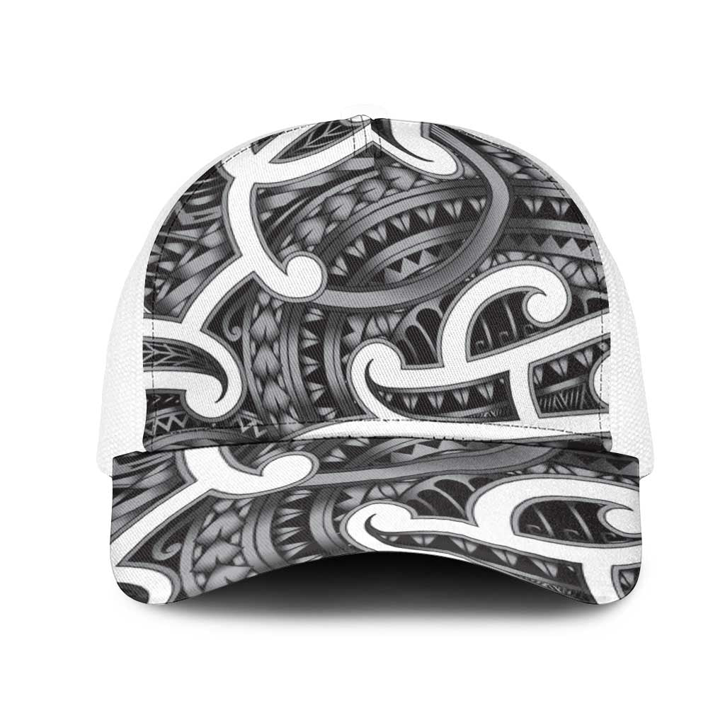 Aotearoa Maori Kowhaiwhai Mesh Trucker Cap Kiwikiwi Puhoro and Patiki LT9 One Size White Grey - Polynesian Pride
