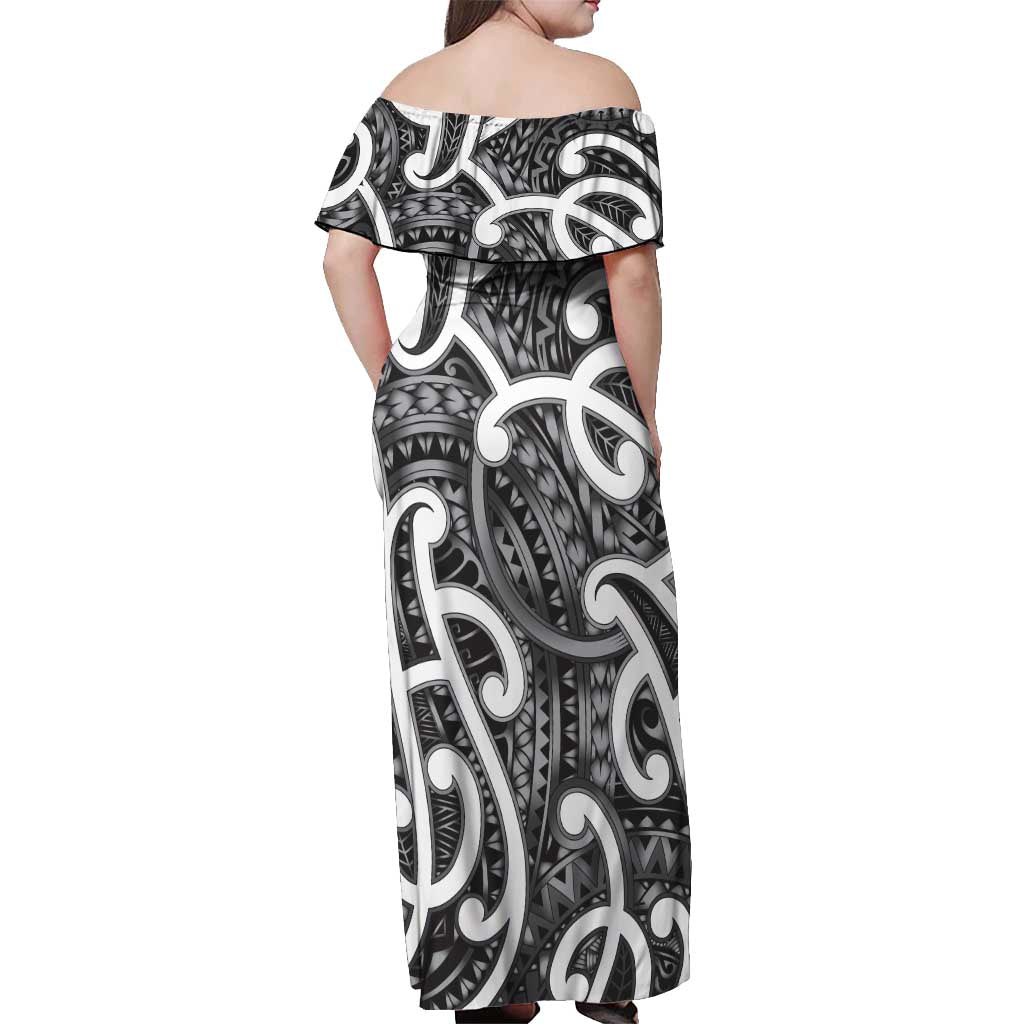 Aotearoa Maori Kowhaiwhai Off Shoulder Maxi Dress Kiwikiwi Puhoro and Patiki LT9 - Polynesian Pride