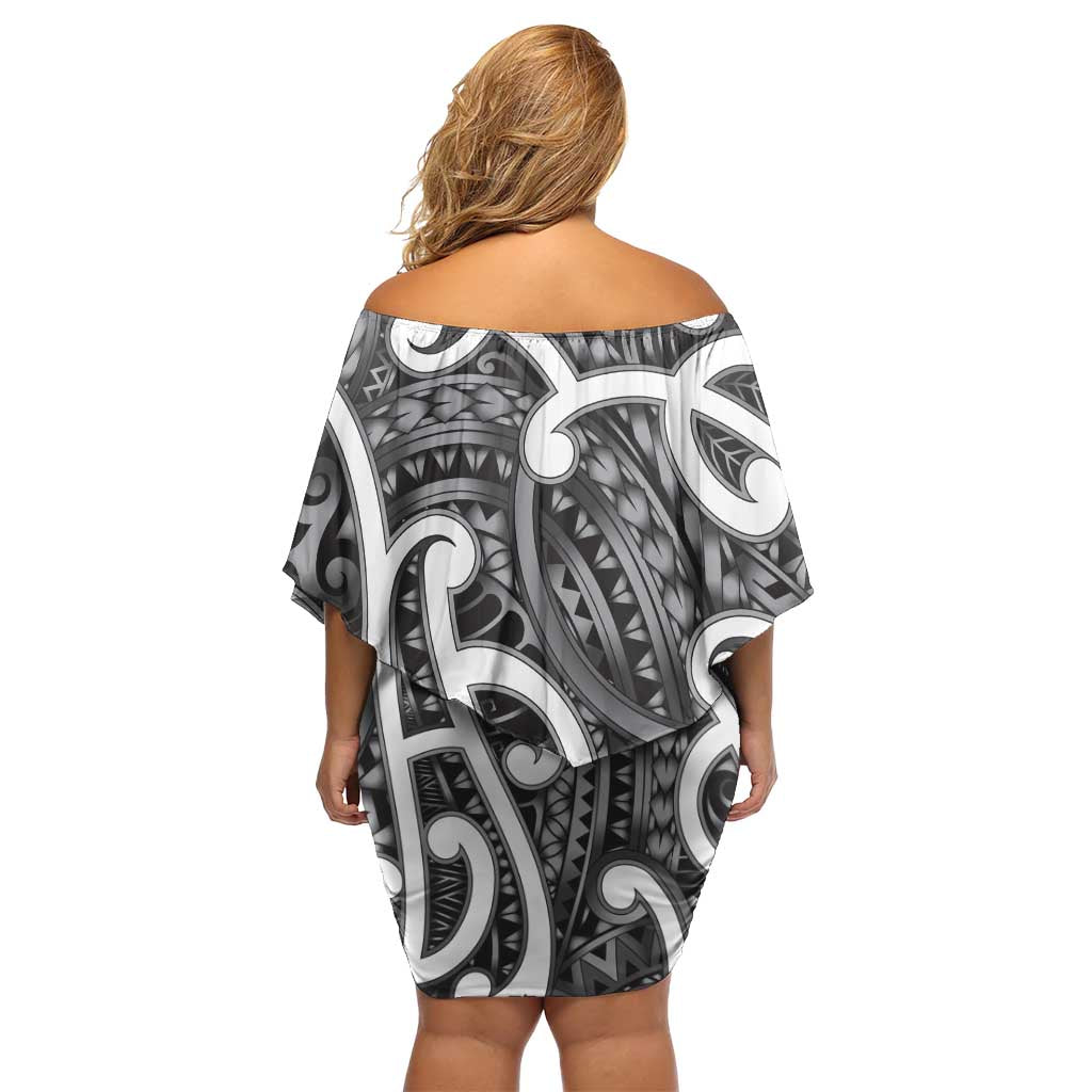 Aotearoa Maori Kowhaiwhai Off Shoulder Short Dress Kiwikiwi Puhoro and Patiki