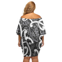 Aotearoa Maori Kowhaiwhai Off Shoulder Short Dress Kiwikiwi Puhoro and Patiki