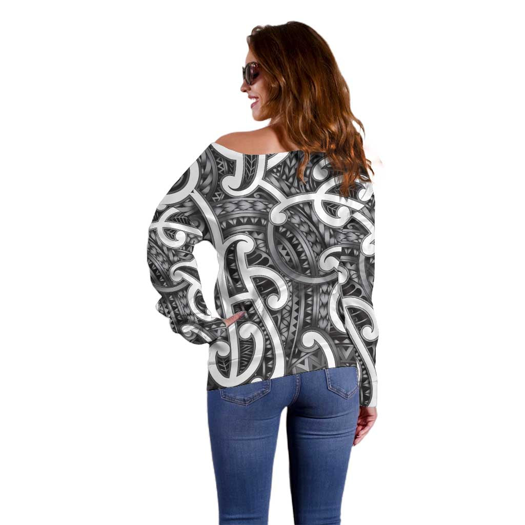 Aotearoa Maori Kowhaiwhai Off Shoulder Sweater Kiwikiwi Puhoro and Patiki LT9 - Polynesian Pride