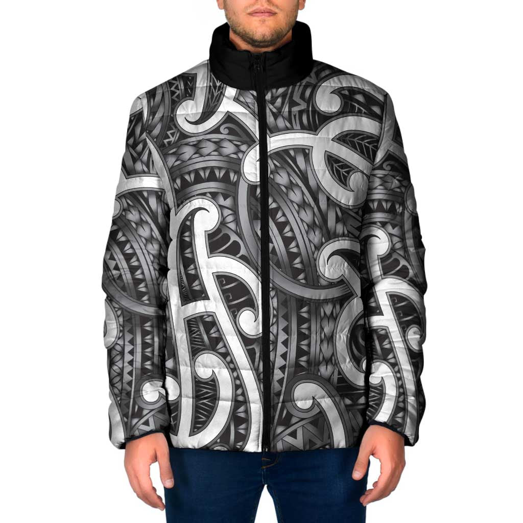 Aotearoa Maori Kowhaiwhai Padded Jacket Kiwikiwi Puhoro and Patiki LT9 Men Grey - Polynesian Pride