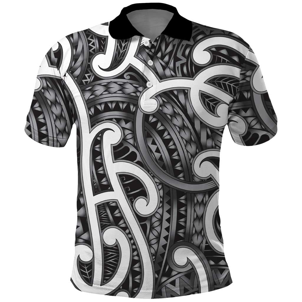 Aotearoa Maori Kowhaiwhai Polo Shirt Kiwikiwi Puhoro and Patiki LT9 Grey - Polynesian Pride