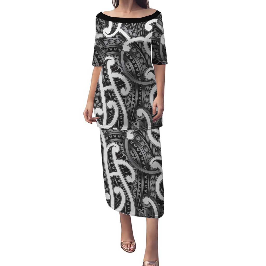 Aotearoa Maori Kowhaiwhai Puletasi Kiwikiwi Puhoro and Patiki LT9 Long Dress Grey - Polynesian Pride