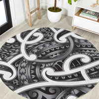 Aotearoa Maori Kowhaiwhai Round Carpet Kiwikiwi Puhoro and Patiki LT9 Grey - Polynesian Pride