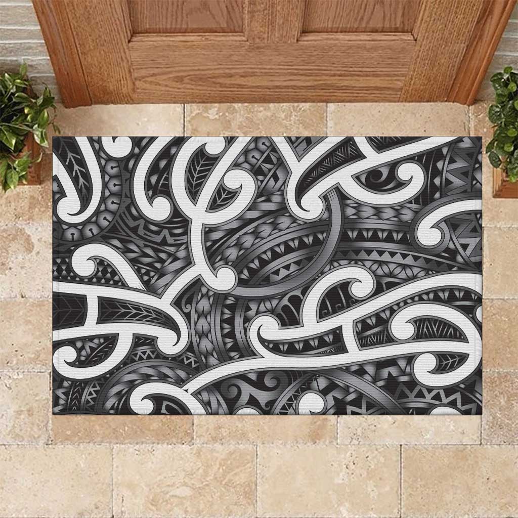 Aotearoa Maori Kowhaiwhai Rubber Doormat Kiwikiwi Puhoro and Patiki LT9 Grey - Polynesian Pride