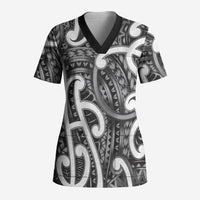 Aotearoa Maori Kowhaiwhai Scrub Top Kiwikiwi Puhoro and Patiki LT9 Adult Grey - Polynesian Pride