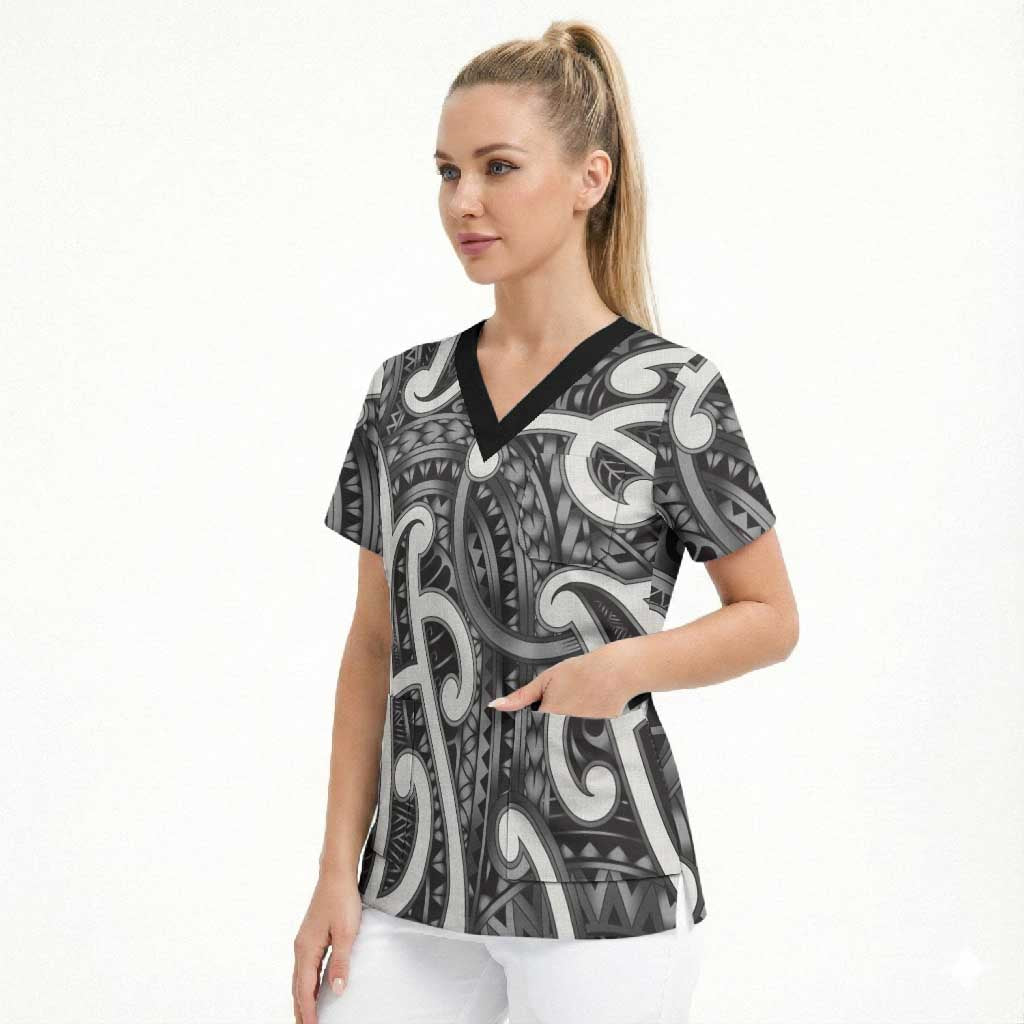 Aotearoa Maori Kowhaiwhai Scrub Top Kiwikiwi Puhoro and Patiki LT9 - Polynesian Pride