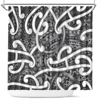Aotearoa Maori Kowhaiwhai Shower Curtain Kiwikiwi Puhoro and Patiki LT9 Grey - Polynesian Pride
